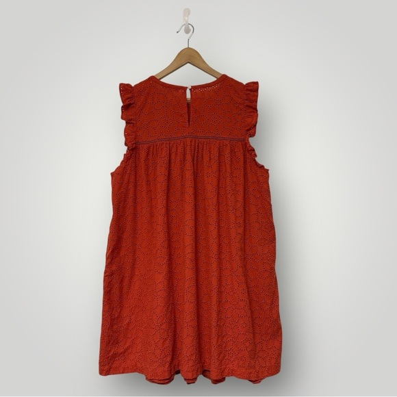 Madewell Plus Eyelet Ruffle-Sleeve Mini Dress Sz 2X Fresh Chili - Picture 5 of 9